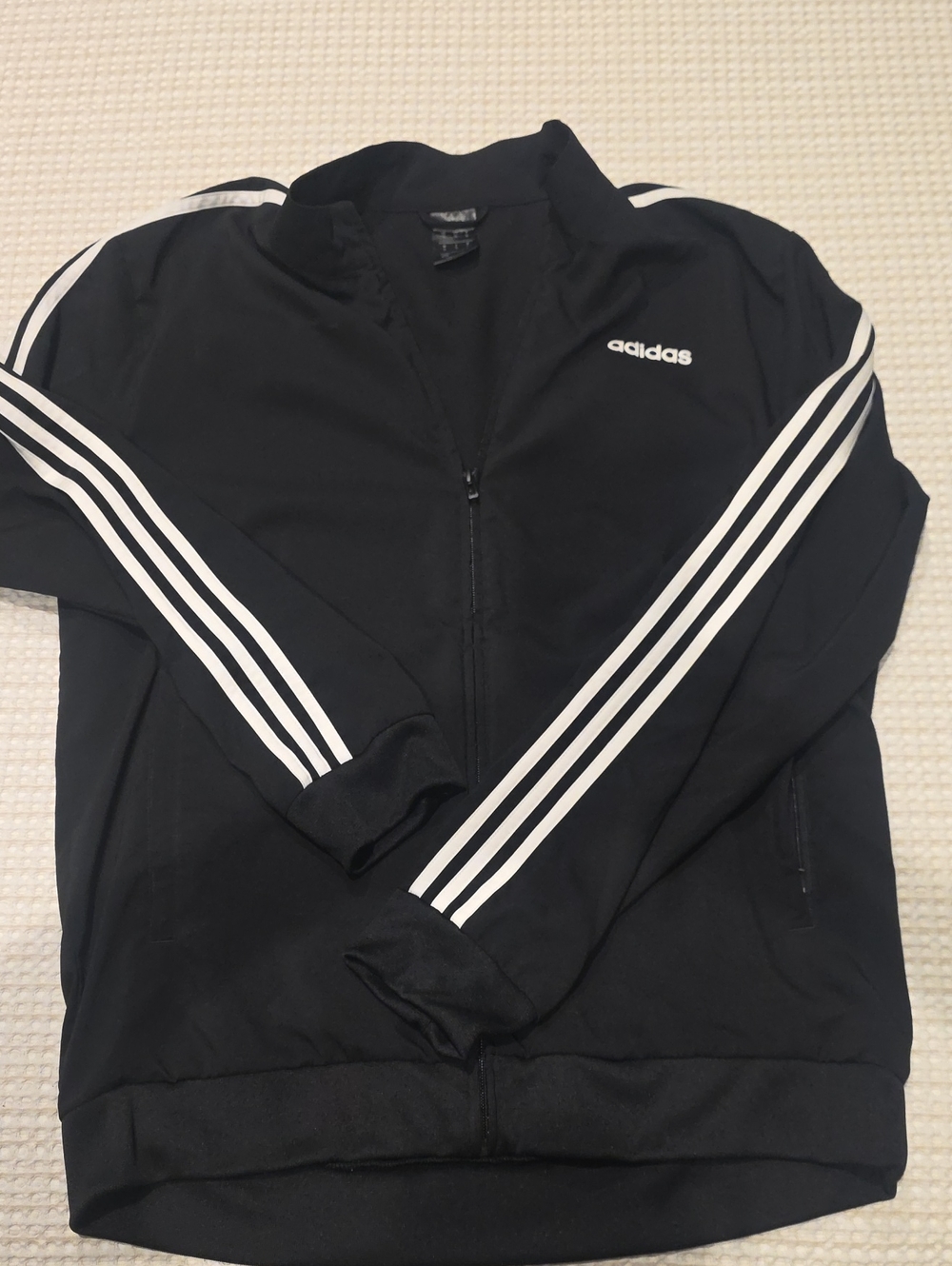 adidas Black Track Jacket with White Three-Stripe Sleeves